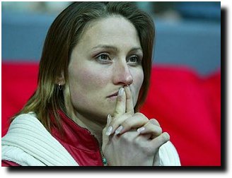 Minna Telde looking very concentrated at her husband's ride at the 2003 World Cup Finals