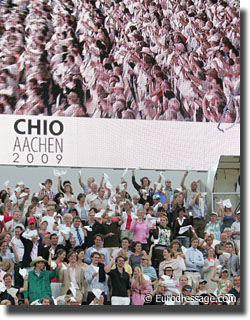 Closing ceremony at Aachen. The crowds are waving with a white hanky