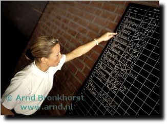 Lisa Wilcox looking at the board which stallions she has to ride.